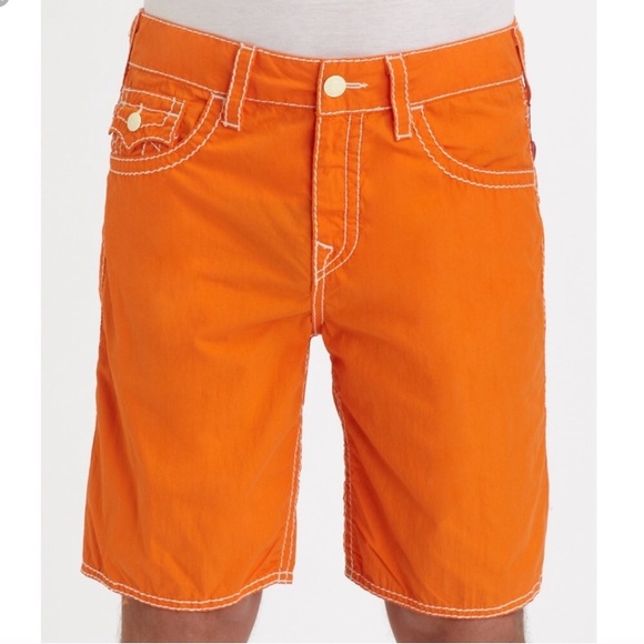 orange true religion shorts